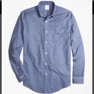 Navy tattersall Brooks Brothers Oxford shirt sz L